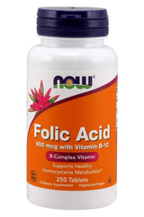 NOW Foods - Folic Acid with Vitamin B12, 800mcg - 250 tablets - Nutri.se