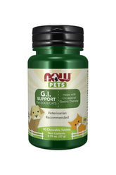 NOW Pets G.I. Support chewable tablets for dogs and cats, 90 count, veterinarian recommended for occasional gastric distress.