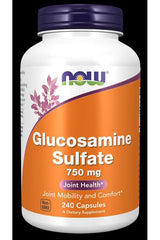 NOW Foods Glucosamine Sulfate 750 mg supplement for joint health, 240 capsules bottle.