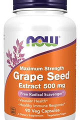 NOW Foods Grape Seed Extract 500 mg - Dietary supplement for vascular health and immune support in 90 veg capsules.