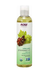 Now Foods organic grapeseed oil 237 ml bottle, 100% pure sensitive skin moisturizer for all skin types.