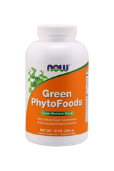 Now Foods Green PhytoFoods 284g bottle, super nutrient blend with whole food concentrates and herbal extracts.