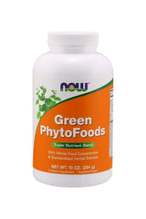 Now Foods Green PhytoFoods 284g bottle, super nutrient blend with whole food concentrates and herbal extracts.