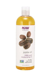 Now Foods Jojoba Oil bottle, 100% pure moisturizing oil for skin, hair, and body, 16 fl oz.