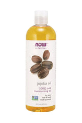 Now Foods Jojoba Oil bottle, 100% pure moisturizing oil for skin, hair, and body, 16 fl oz.