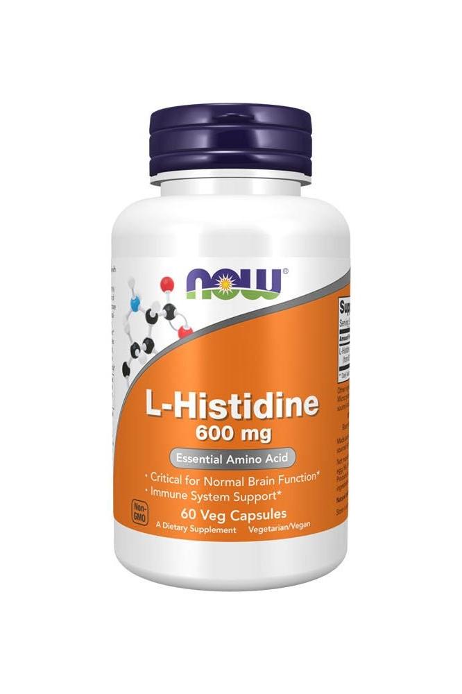 Now Foods L-Histidine 600 mg in a bottle, 60 veg capsules for brain function and immune support.