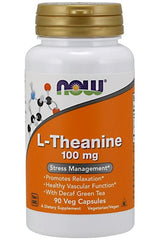 NOW Foods - L-Theanine with Decaf Green Tea, 100mg - 90 vcaps - Nutri.se