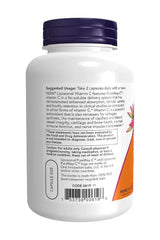 NOW® Liposomal Vitamin C supplement bottle with suggested usage and benefits for immune support and collagen synthesis.