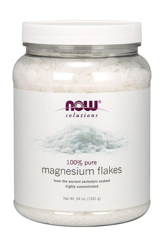 NOW Solutions 100% pure magnesium flakes in jar, sourced from the ancient zechstein seabed, highly concentrated.