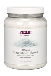 NOW Solutions 100% pure magnesium flakes in jar, sourced from the ancient zechstein seabed, highly concentrated.