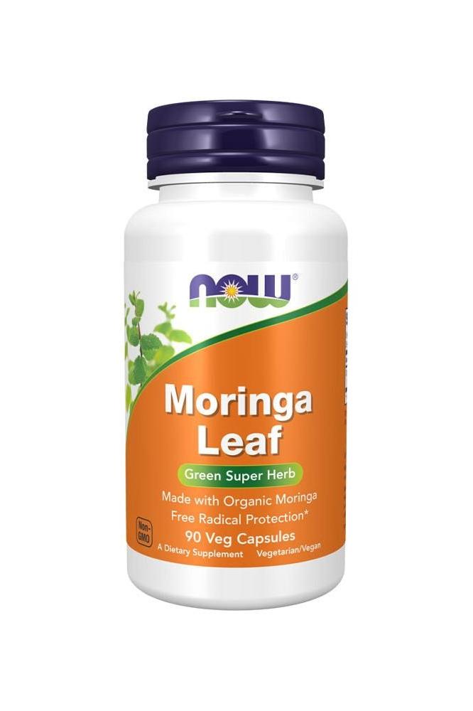 Now Foods Moringa Leaf 90 Capsules, organic supplement for antioxidant protection and nutrition.