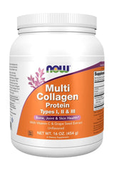 Now Foods Multi Collagen Protein Powder with Vitamin C & Grape Seed Extract, 454g for skin, hair, nails, and joint health.