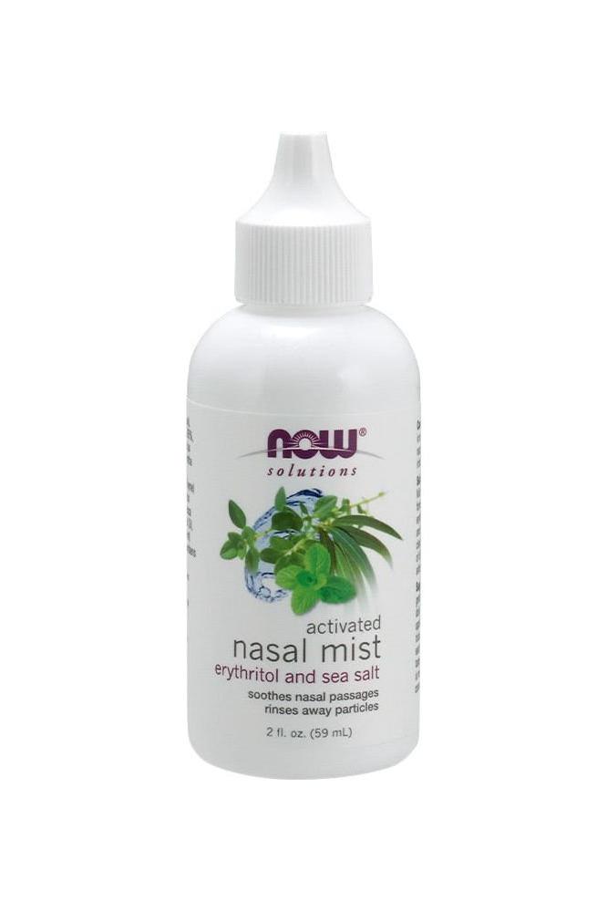 Now Foods activated nasal mist, 59 ml bottle with natural ingredients for soothing nasal passages.