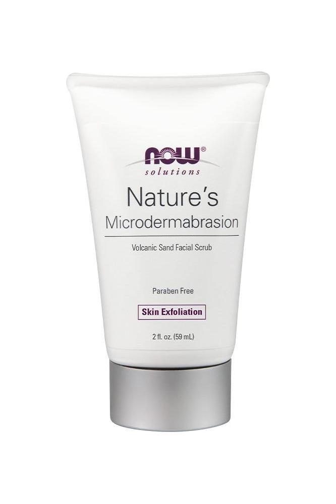 NOW Solutions Nature's Microdermabrasion facial scrub with volcanic sand, 59 ml tube for natural skin exfoliation.