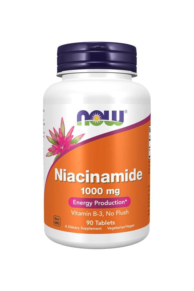 Now Foods Niacinamide 1000 mg vitamin B-3 supplement, 90 tablets for energy production, no flush formula.