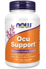 Now Foods Ocu Support supplement bottle, 120 vegan capsules for healthy vision and macular support.