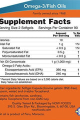 Supplement facts for Now Foods Omega-3 Mini Gels showing EPA and DHA content in softgels.