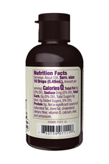 Now Foods Organic Liquid Monk Fruit bottle nutrition facts label, showing zero calories and no added sugars.