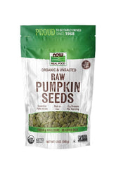 Now Foods organic pumpkin seeds package, 340 g, rich in protein and essential fatty acids, keto-friendly.