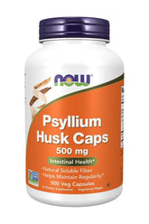 Now Foods Psyllium Husk 500 mg capsules for digestive health and regularity, vegetarian dietary supplement.
