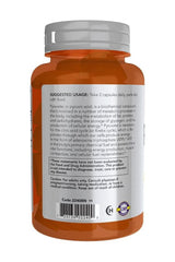 Now Foods Pyruvate 100 Veg Capsules bottle back label with usage instructions and benefits.