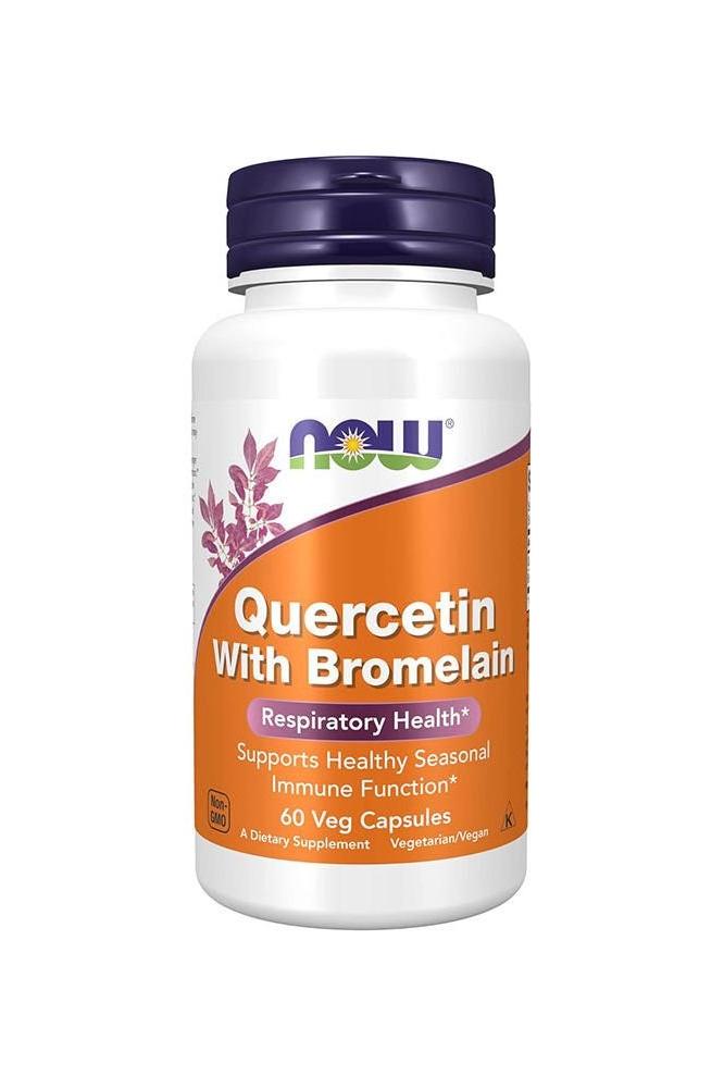 Now Foods Quercetin With Bromelain 60 capsules for respiratory and immune support.