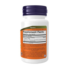 Now Foods Respiratory Care Probiotic supplement facts label on a bottle of 60 veg capsules.