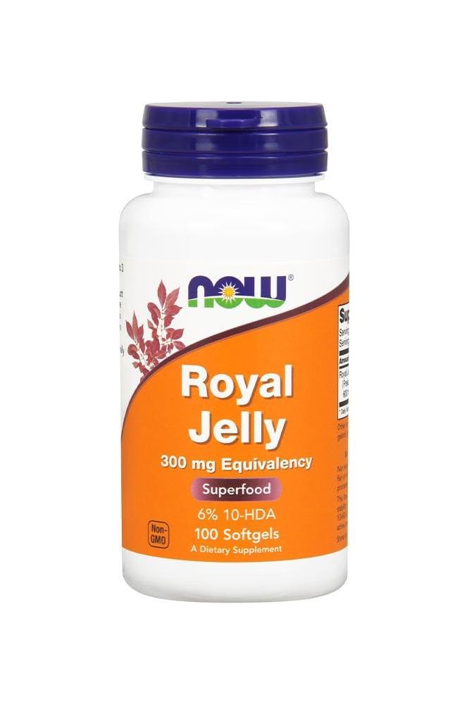 Now Foods Royal Jelly 300 mg dietary supplement, 100 softgels for energy and immune support.