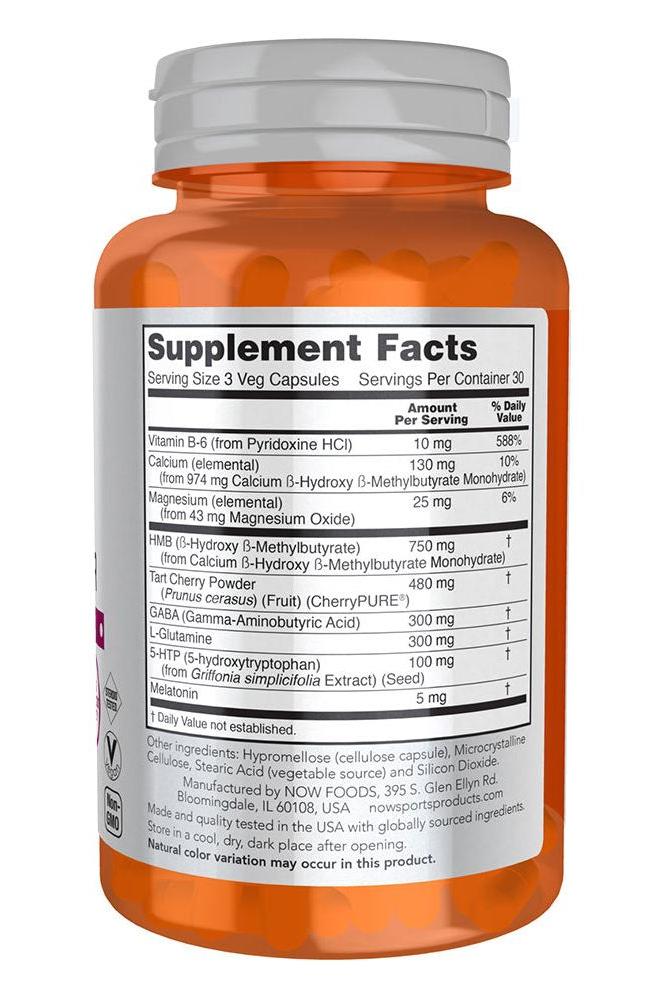 Supplement facts label for NOW Foods R&R Rest and Repair 90 Veg Capsules highlighting ingredients and serving size. Supplement facts label for NOW Foods R&R Rest and Repair 90 Veg Capsules highlighting ingredients and serving size.