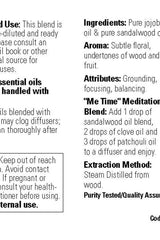 Now Foods Sandalwood Oil Blend ingredients and usage instructions, highlighting aroma and meditation blend.