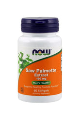Now Foods Saw Palmetto Extract 160 mg supplement bottle for men's health, supports healthy prostate function.