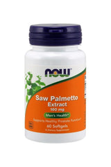Now Foods Saw Palmetto Extract 160 mg supplement bottle for men's health, supports healthy prostate function.