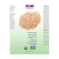NOW Solutions organic sesame seed oil for skin, hair and body, 100% pure moisturizing oil, 237 ml.
