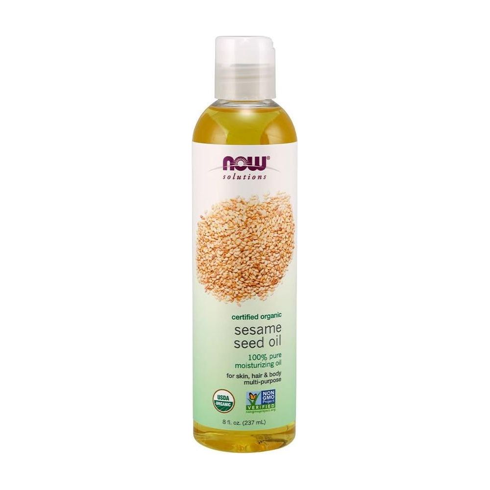 NOW Solutions Organic Sesame Seed Oil, 237 ml, 100% pure moisturizer for skin, hair, and body.