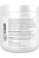 Now Foods Cocoa Butter jar with label detailing ingredients and usage instructions for moisturizing and softening skin.
