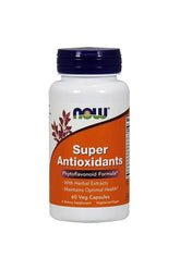 Now Foods Super Antioxidants dietary supplement bottle with herbal extracts for optimal health.