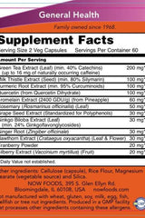 Supplement facts for Now Foods Super Antioxidants, detailing natural ingredients and dosages per serving.