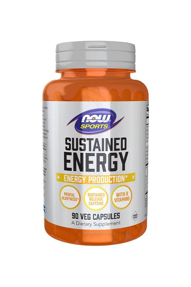 NOW Sports Sustained Energy 90 Veg Capsules for mental clarity and sustained caffeine release.