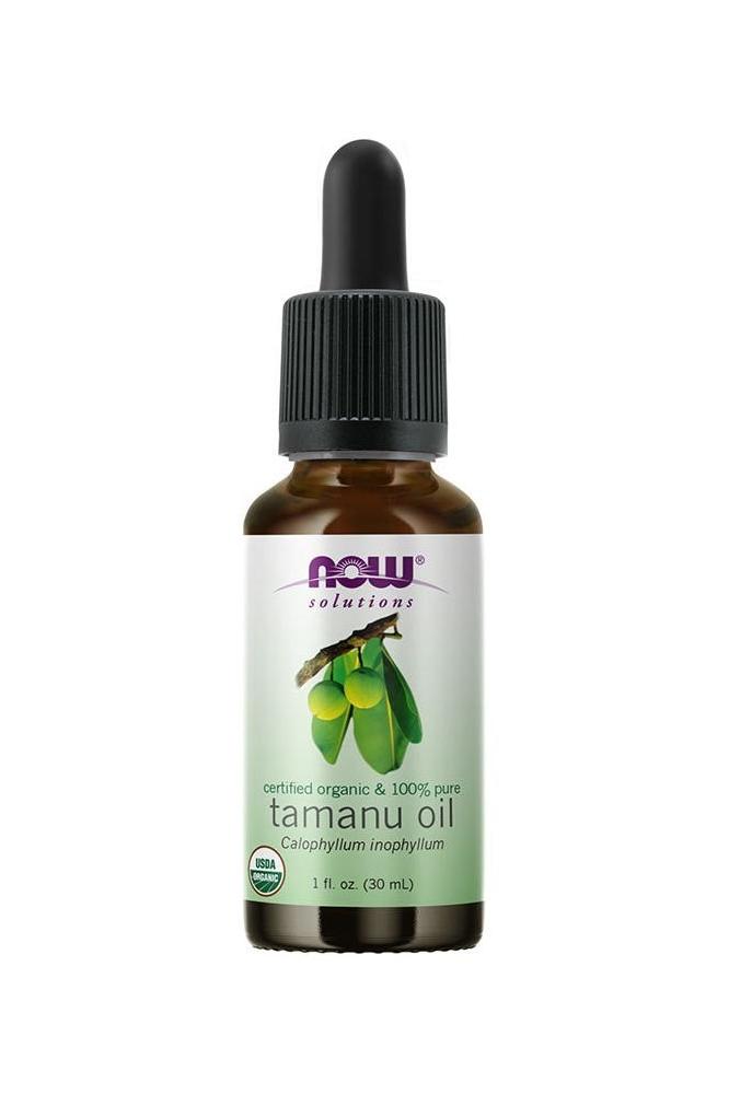 Now Foods organic tamanu oil 30 ml bottle for skin hydration and renewal, essential fatty acids for soft, glowing skin.