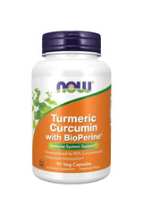 Now Foods Turmeric Curcumin with BioPerine, 90 veg capsules for immune support and enhanced absorption