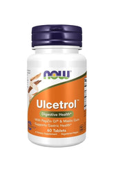 NOW Ulcetrol™ dietary supplement bottle for digestive health, featuring PepZin GI® and Mastic Gum, 60 tablets.