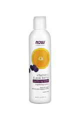 Now Foods Vitamin C & Acai Berry Toner 237 ml in a bottle, promoting skin brightening and pore cleansing.