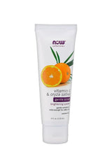NOW Vitamin C & Oryza Sativa Gentle Scrub tube for brightening and exfoliation, 118 ml