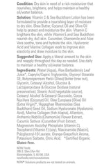 NOW Vitamin C & Sea Buckthorn Body Lotion ingredients and usage details for nourishing dry skin, 237 ml.