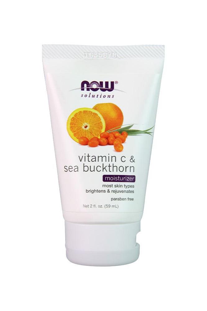 NOW Vitamin C & Sea Buckthorn Moisturizer tube, 59 ml, for brightening and rejuvenating most skin types.