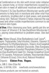 NOW Vitamin C & Sea Buckthorn Moisturizer ingredients list for hydrating dry or combination skin.