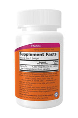 Now Foods Vitamin D-3 supplement bottle with 50,000 IU per serving and ingredient details.