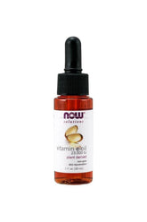 Now Foods Vitamin E Oil 23,000 IU in a dropper bottle for skin rejuvenation and hydration.
