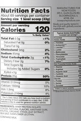 Nutritional label for Now Foods Whey Protein Isolate showing 120 calories and 25g protein per serving.