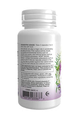 NOW Foods Wrinkle Rescue Veg Capsules bottle back label with usage instructions and ingredient details.